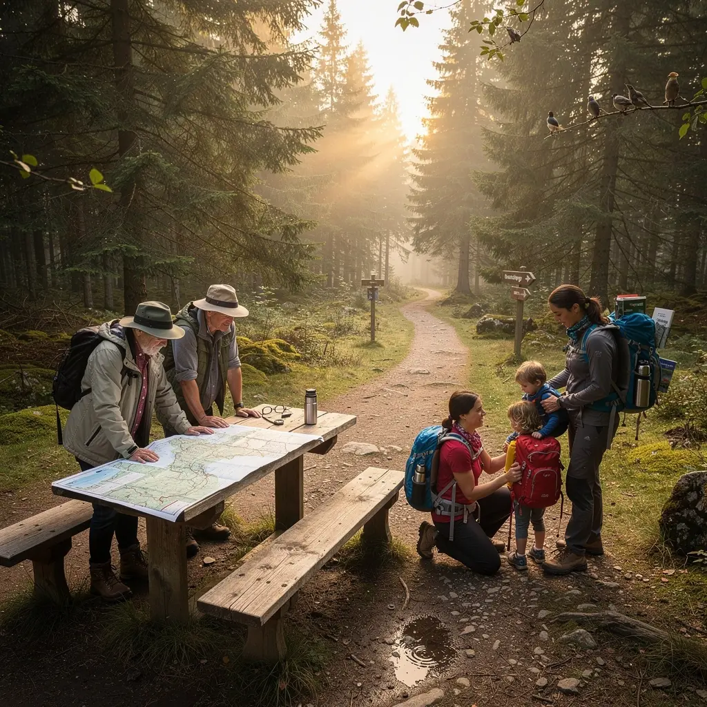 Eine Gruppe von Freunden, die an einem malerischen See sitzen und die Natur genießen.